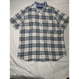 Tommy Bahama Relax Mens Sz XL Blue & White Plaid 100% Linen Short Sleeve Shirt